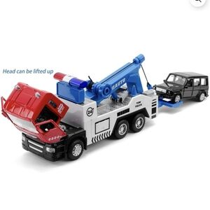 City Vehicle Die-Cast Tow Truck and Car Set - Red and Blue